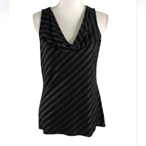 White House Black Market | Silver Embellished Striped Cowl Neck | Sleeveless Top